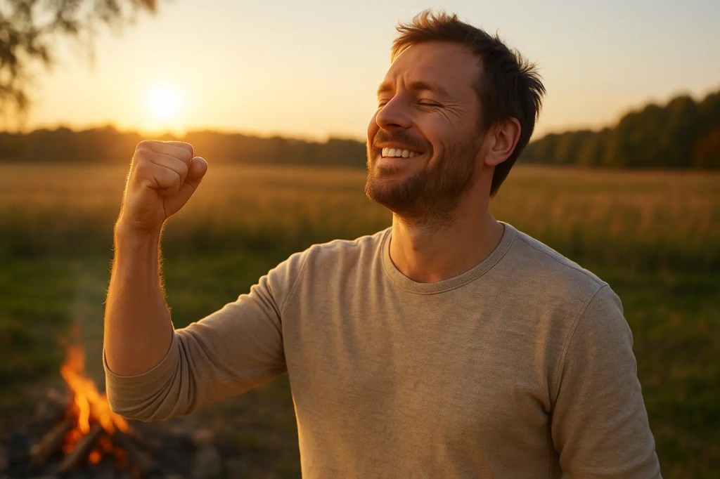 Ein Mann freut sich über eine gelungene Leistung