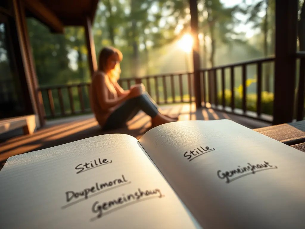 Ein Notizbuch mit Stichwörtern auf der Terrasse