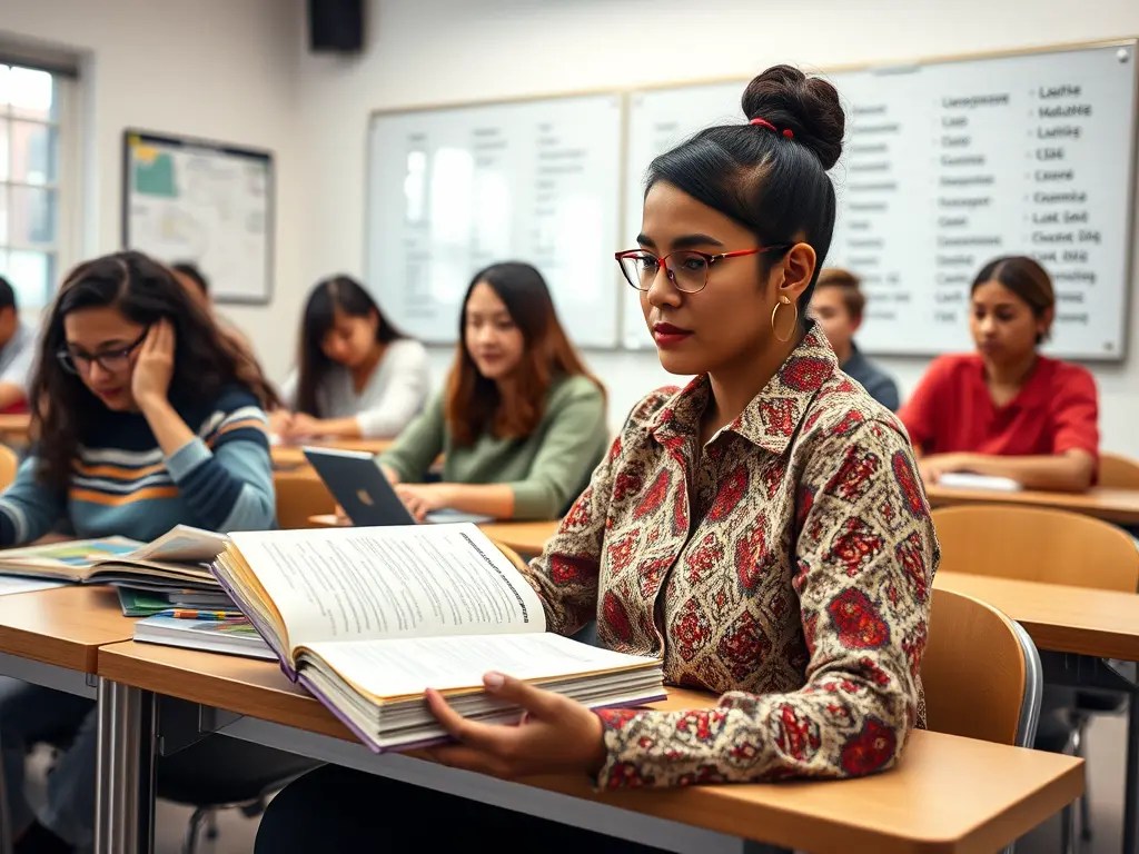 Eine Person lernt in einem Sprachkurs für die Auswandern Vorbereitung mit Buch und Notizen.