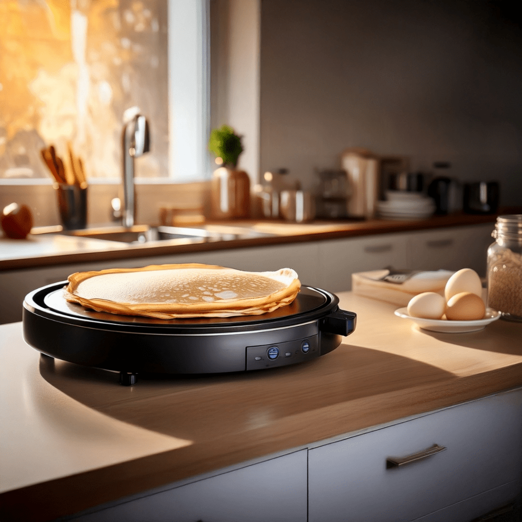Bestron Crêpes-Maker in Aktion bei der Zubereitung von Palačinky in einer einfachen Küchensetting